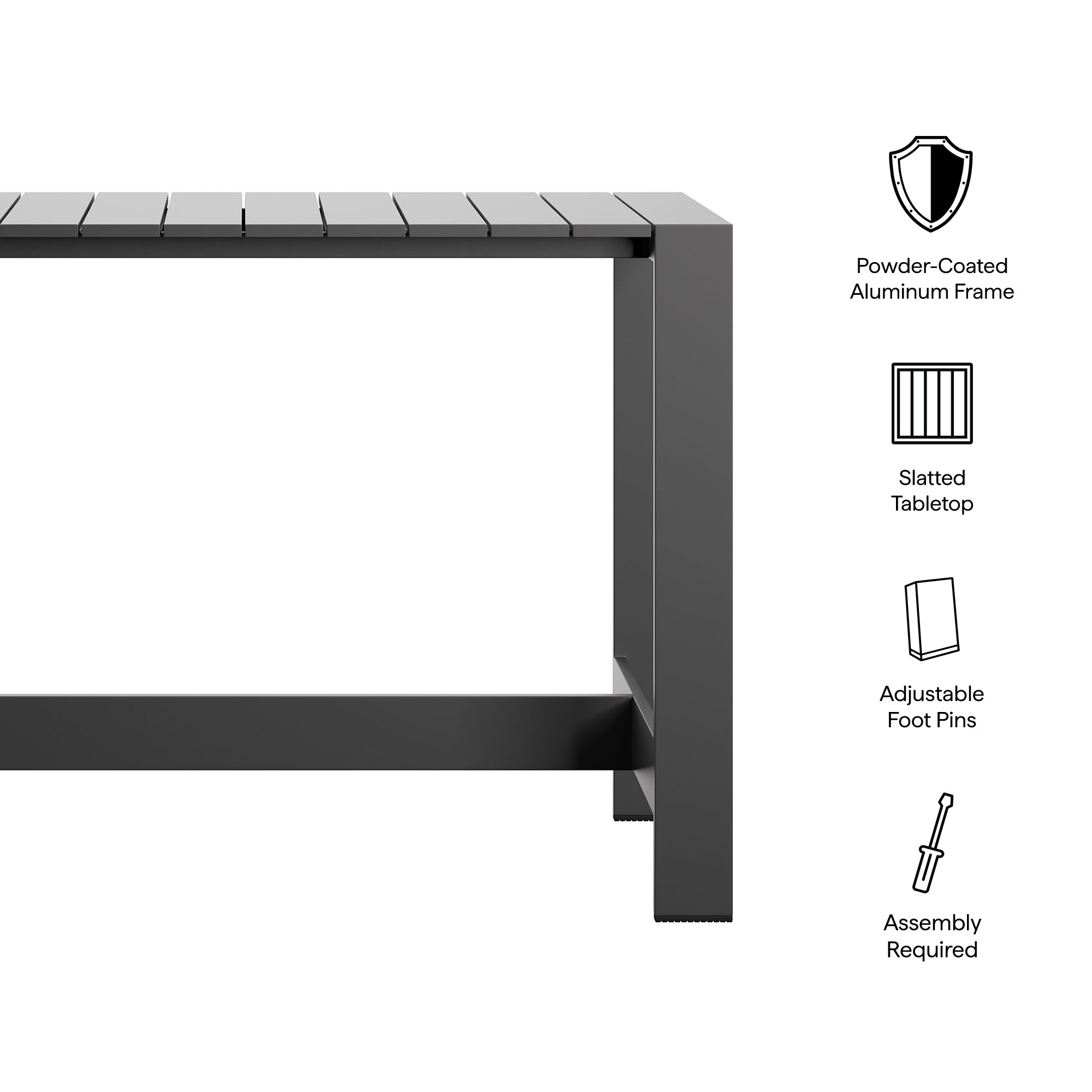 Tahoe 59 Inch Rectangle Outdoor Patio Aluminum Bar Table