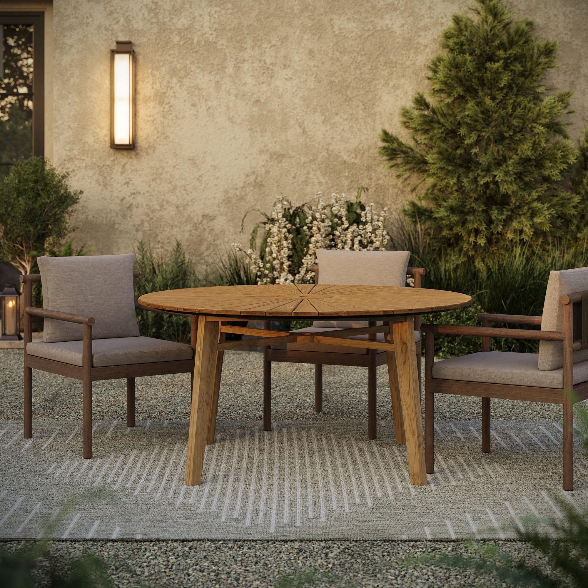 Cielo 59" Sunburst Outdoor Patio Teak Dining Table