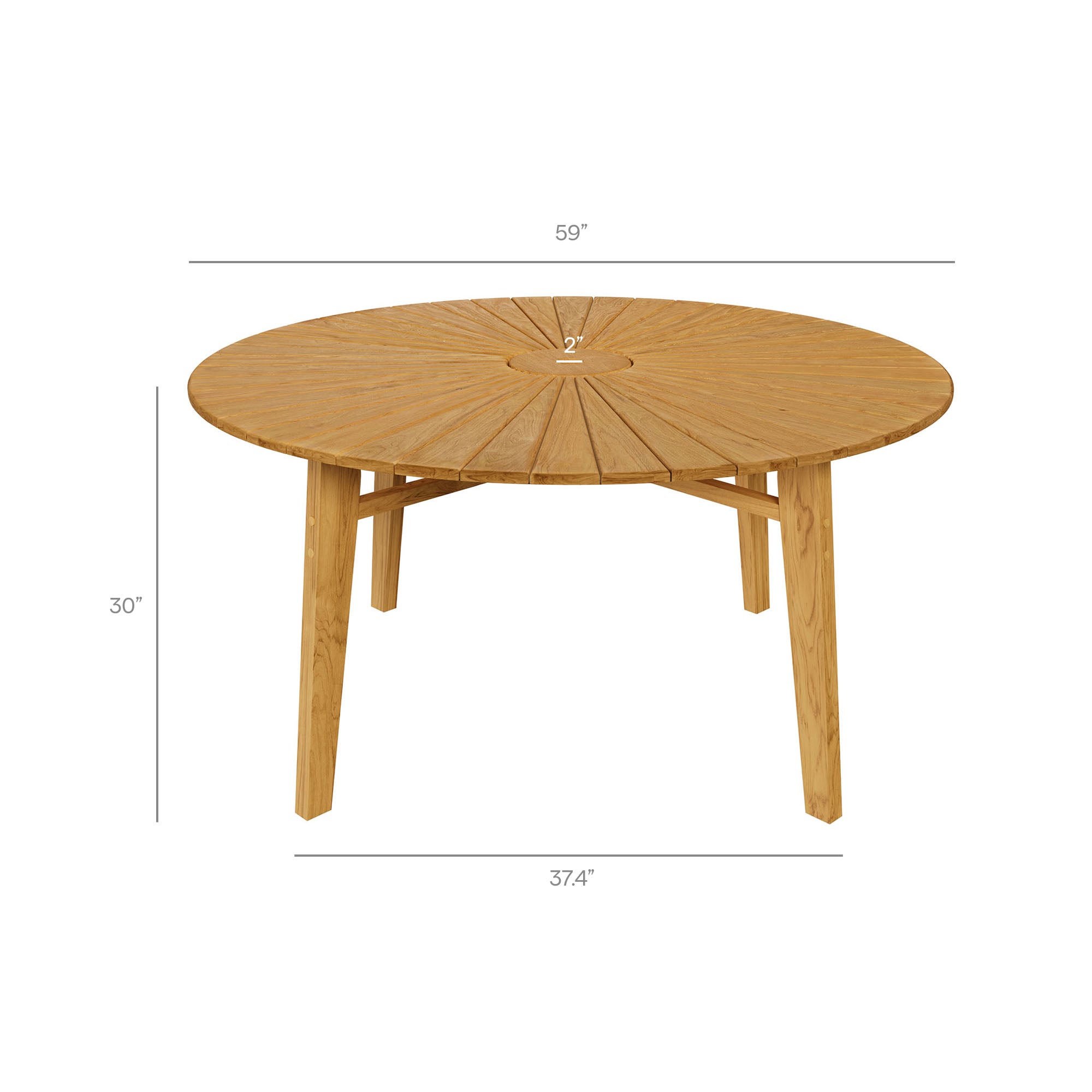 Cielo 59" Sunburst Outdoor Patio Teak Dining Table