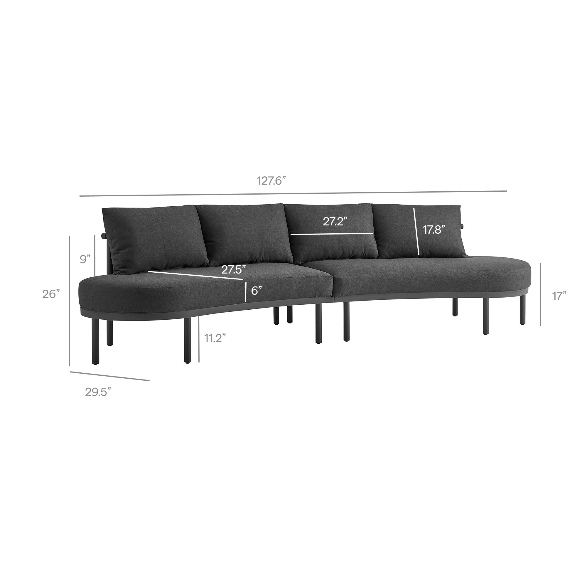 Porta 2 Piece Outdoor Patio Aluminum Modular Sofa