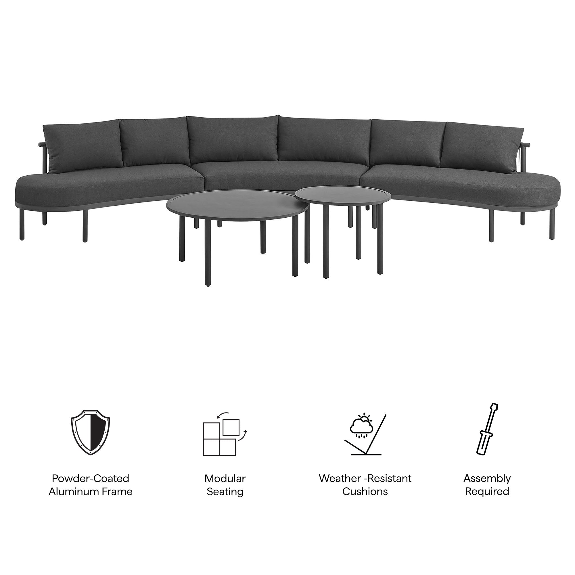 Porta 5 Piece Outdoor Patio Aluminum Modular Sofa Set