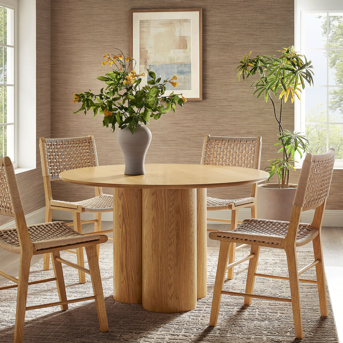 Renwick 47 Inch Oak Veneer Round Pedestal Dining Table
