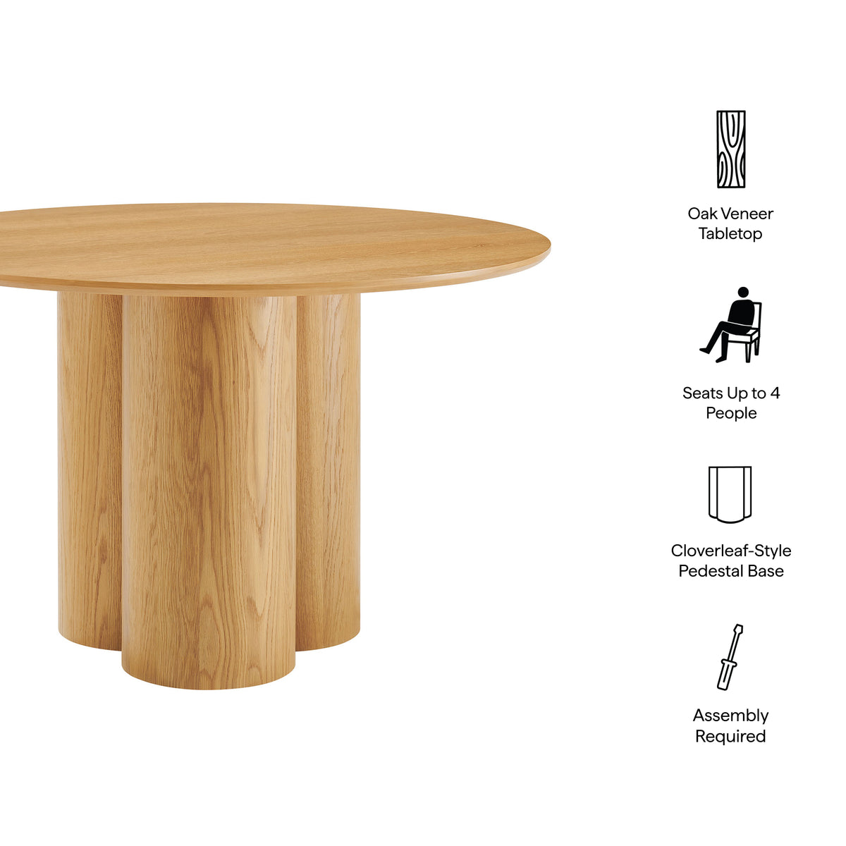 Renwick 47 Inch Oak Veneer Round Pedestal Dining Table