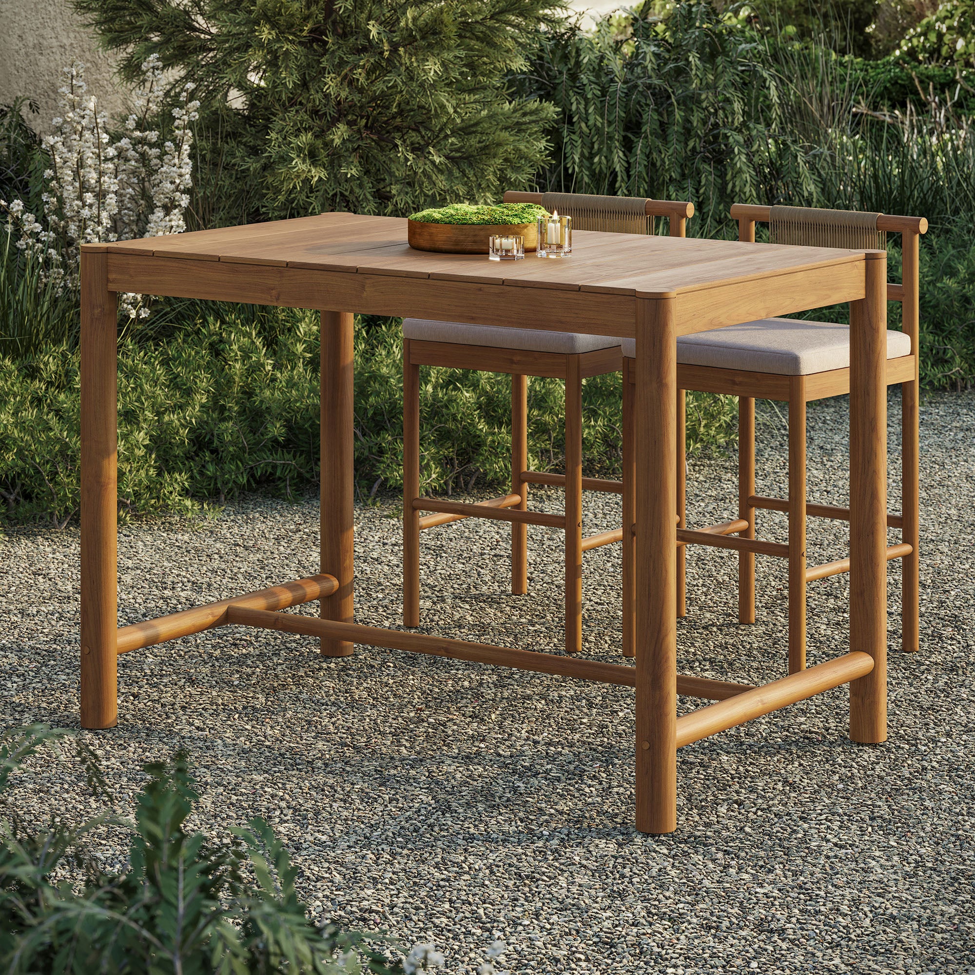 Eleni Rectangle 56-Inch Outdoor Patio Teak Wood Rectangular Bar Table