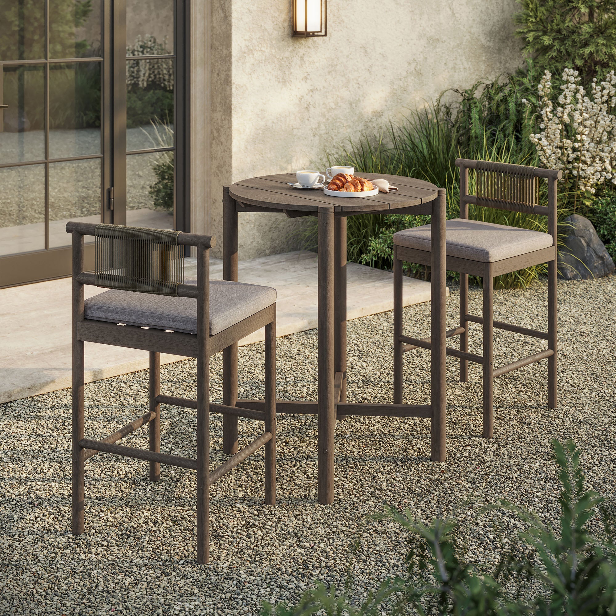 Eleni 3-Piece Outdoor Patio Teak Wood Bar Set