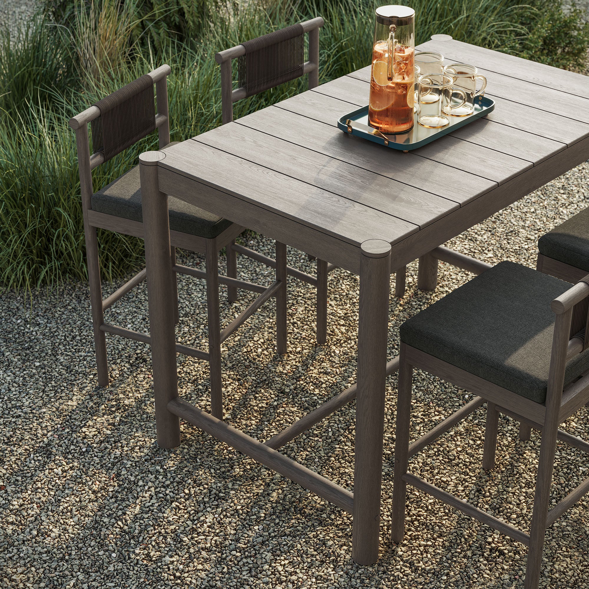 Eleni 5-Piece Outdoor Patio Teak Wood Bar Set
