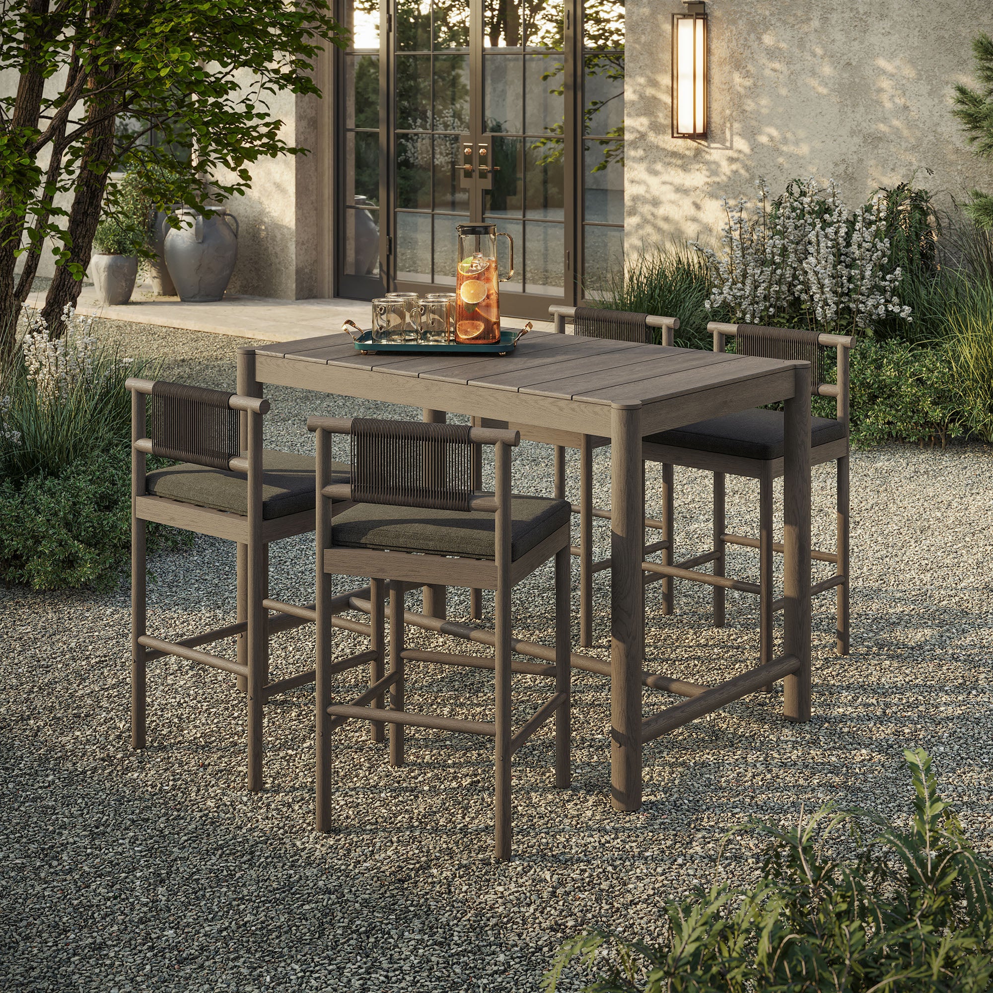 Eleni 5-Piece Outdoor Patio Teak Wood Bar Set
