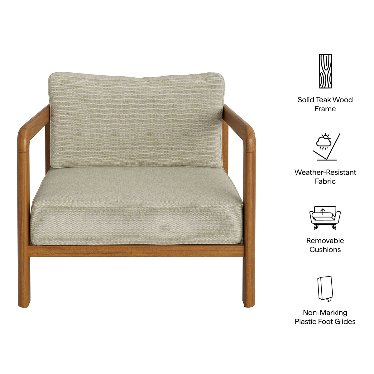 Kona Outdoor Patio Teak Wood Armchair
