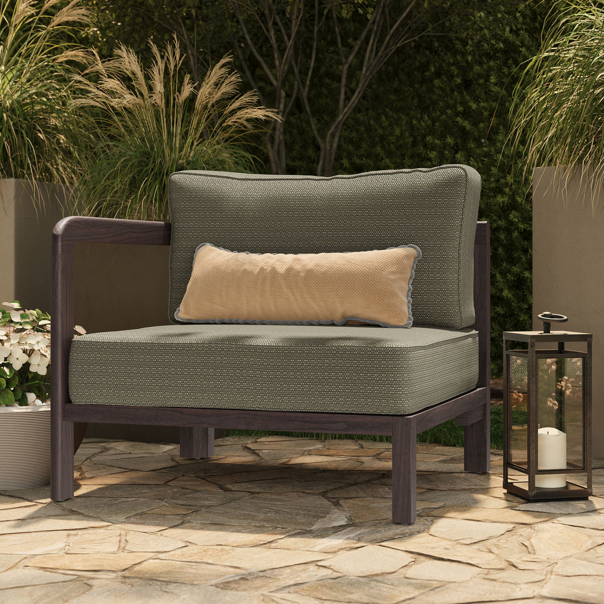 Kona Outdoor Patio Teak Wood Left-Arm Facing Modular Armchair