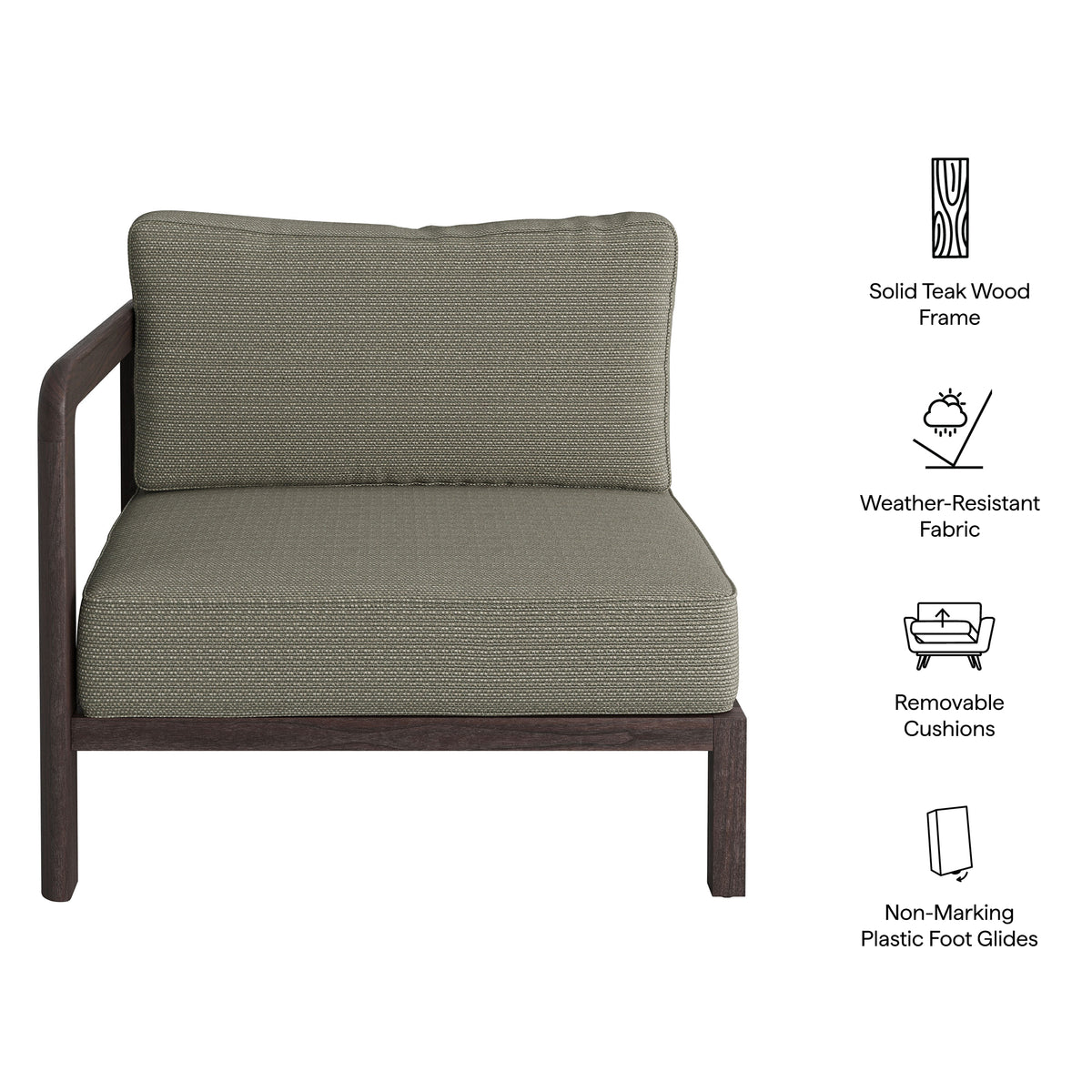 Kona Outdoor Patio Teak Wood Left-Arm Facing Modular Armchair