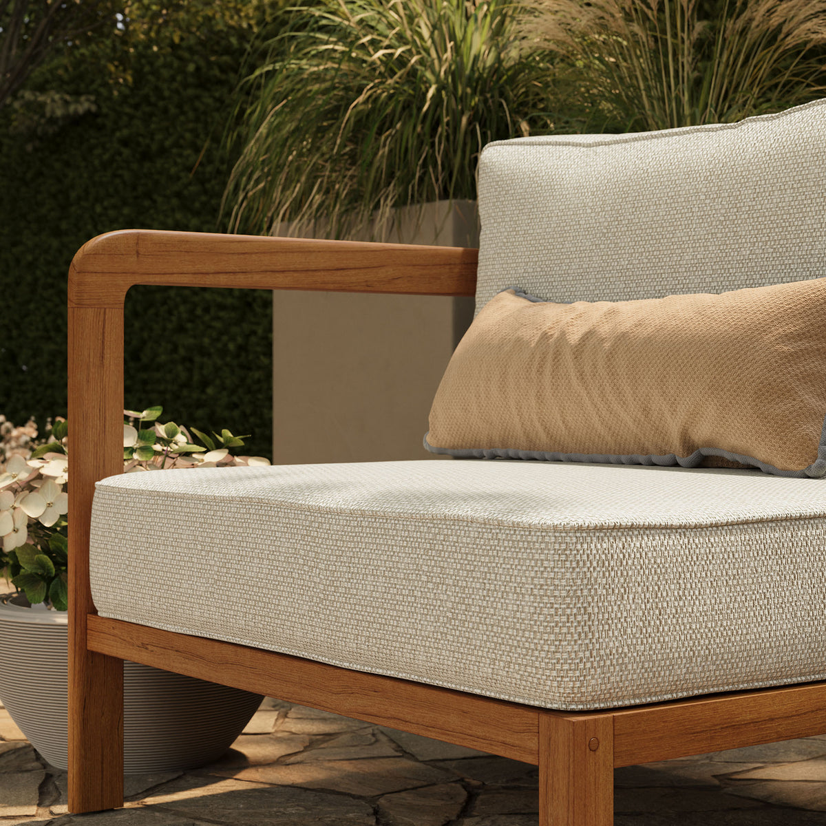 Kona Outdoor Patio Teak Wood Left-Arm Facing Modular Armchair