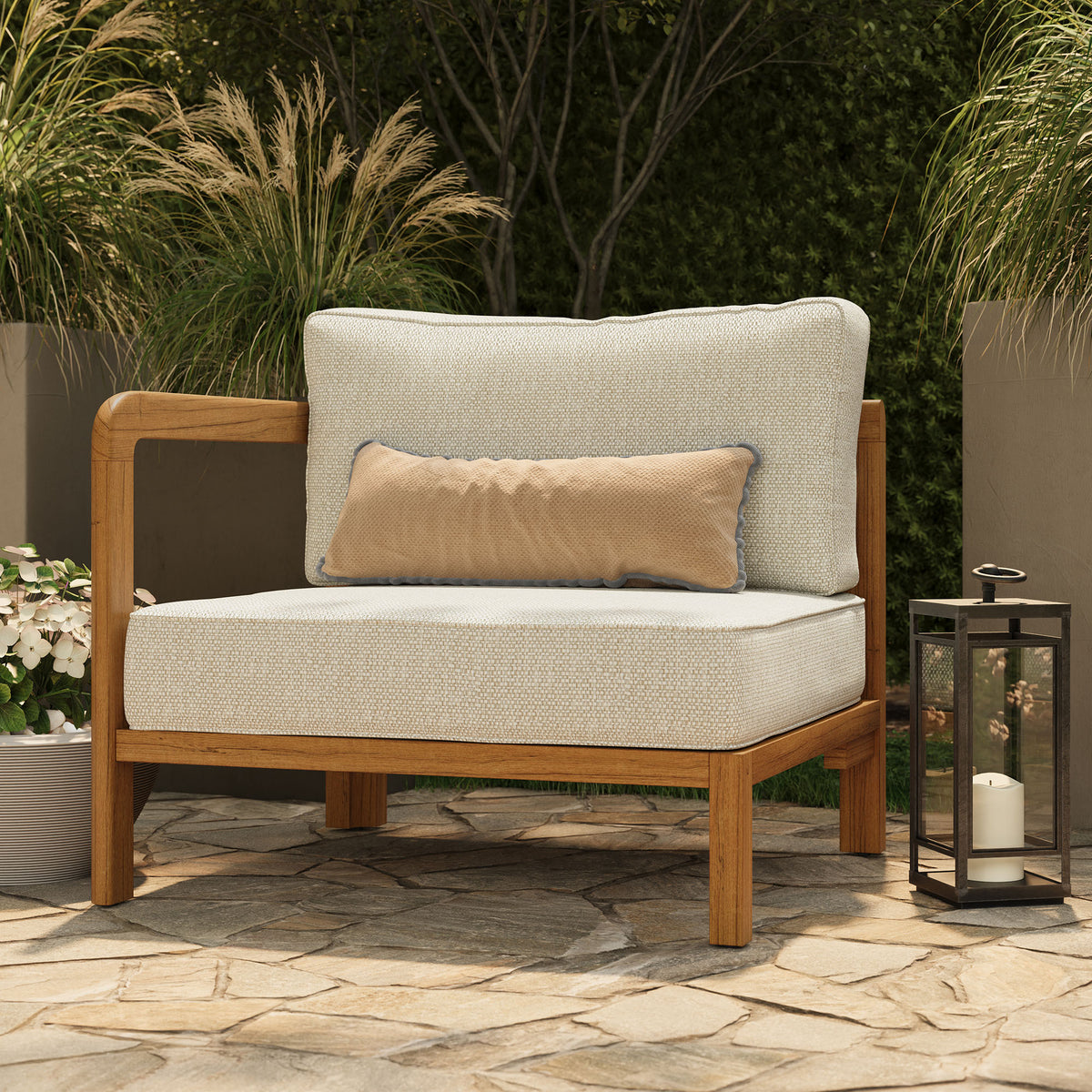 Kona Outdoor Patio Teak Wood Left-Arm Facing Modular Armchair