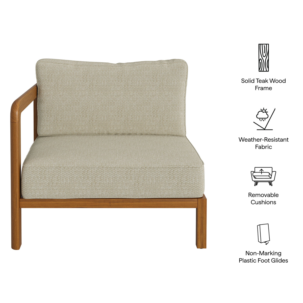 Kona Outdoor Patio Teak Wood Left-Arm Facing Modular Armchair