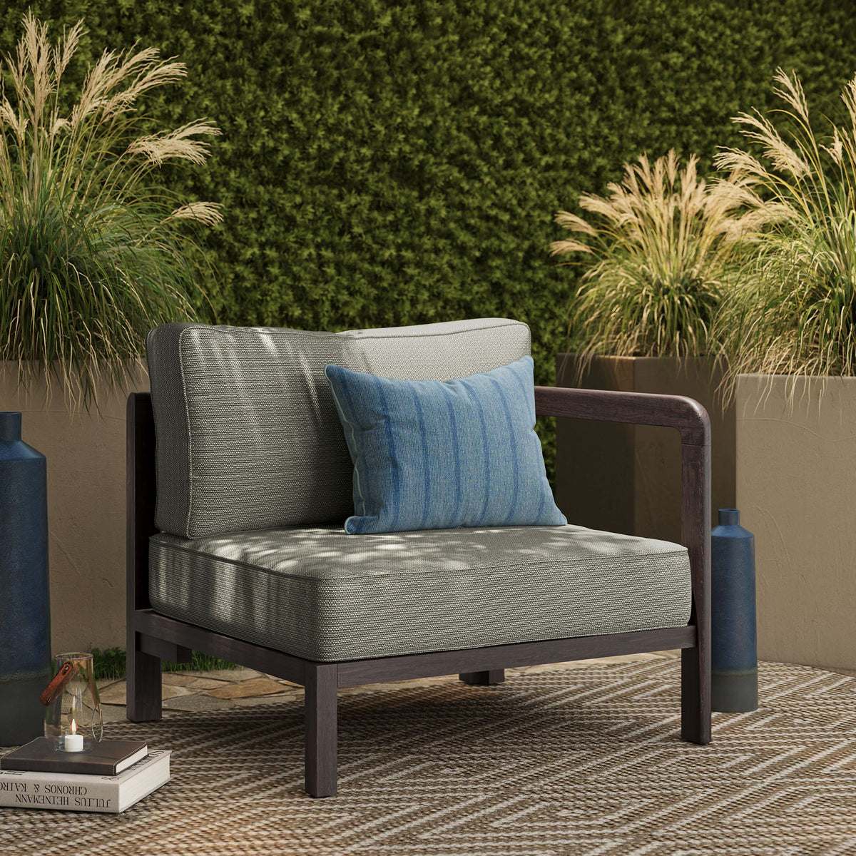 Kona Outdoor Patio Teak Wood Right-Arm Facing Modular Armchair