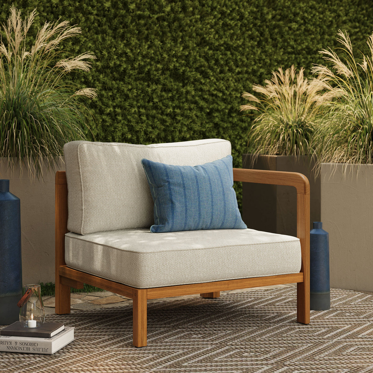 Kona Outdoor Patio Teak Wood Right-Arm Facing Modular Armchair