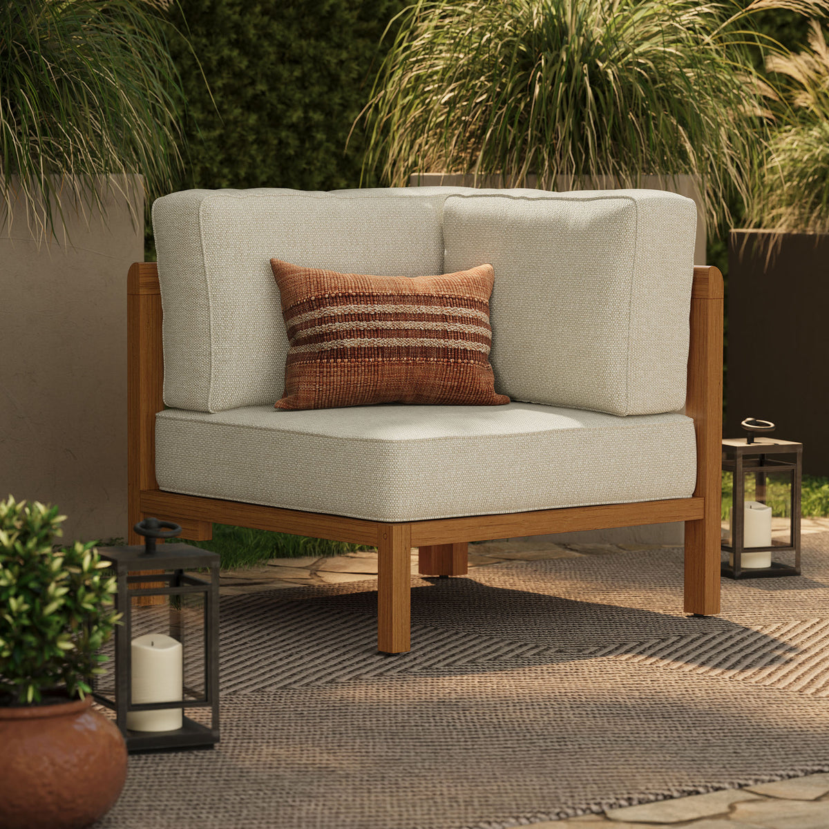 Kona Outdoor Patio Teak Wood Corner Modular Chair