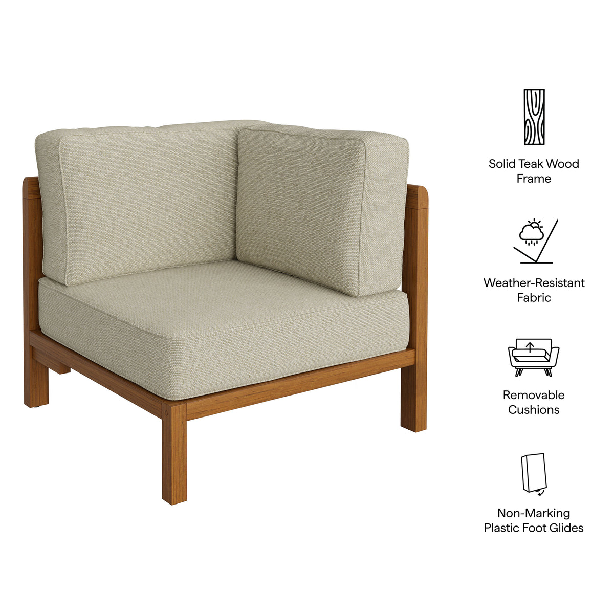 Kona Outdoor Patio Teak Wood Corner Modular Chair