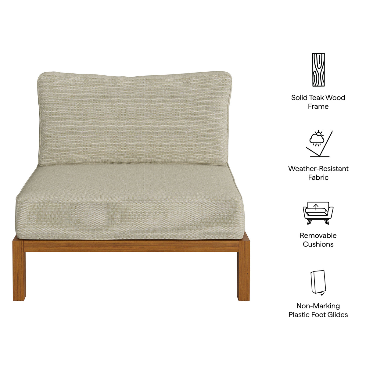 Kona Outdoor Patio Teak Wood Armless Modular Chair