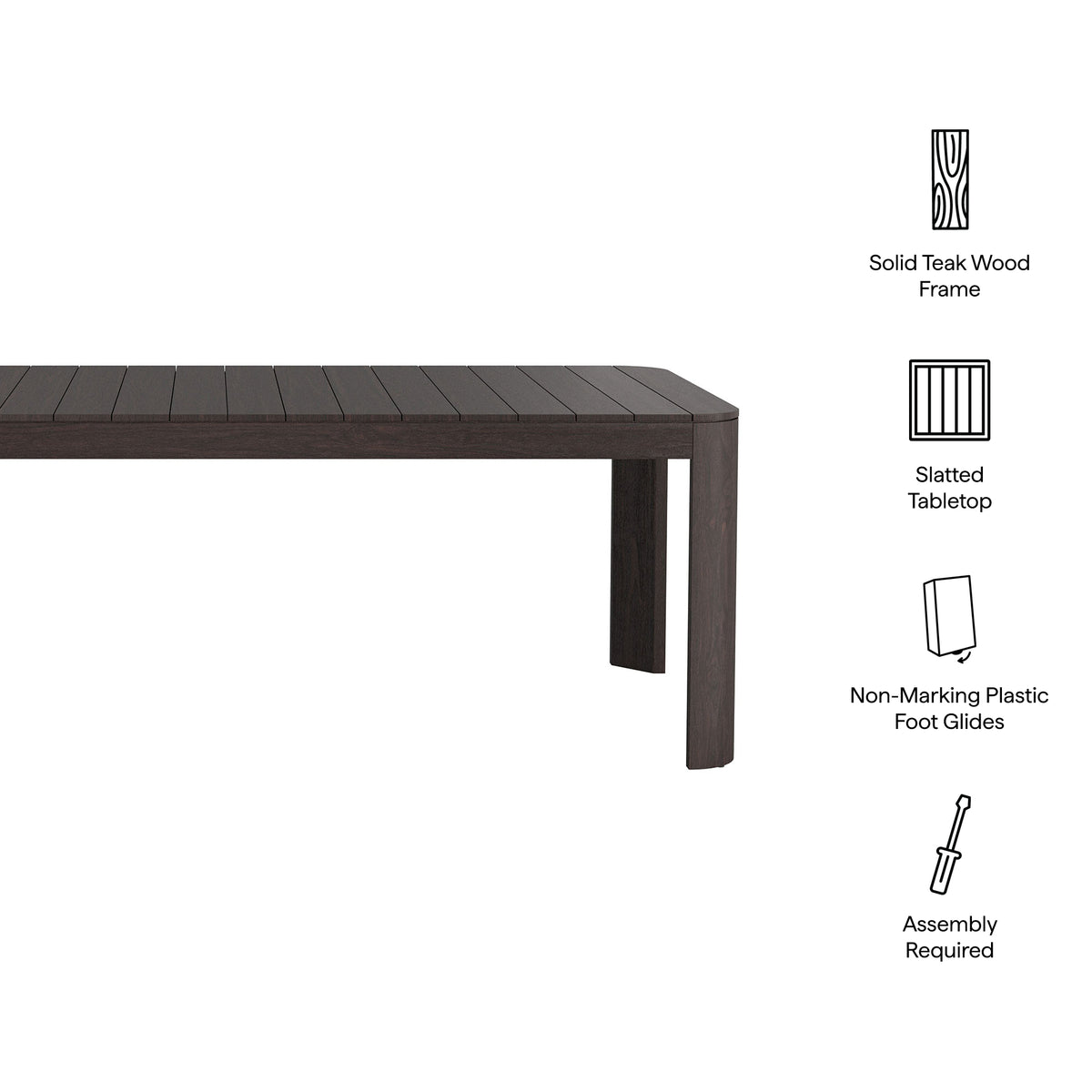 Kona 87 Inch Outdoor Patio Teak Wood Dining Table