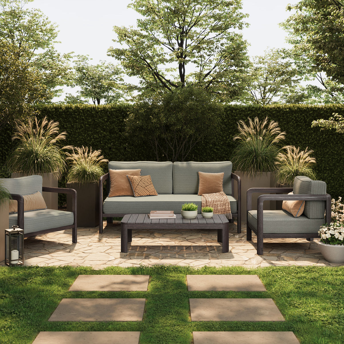 Kona 4-Piece Outdoor Patio Teak Wood Furniture Set