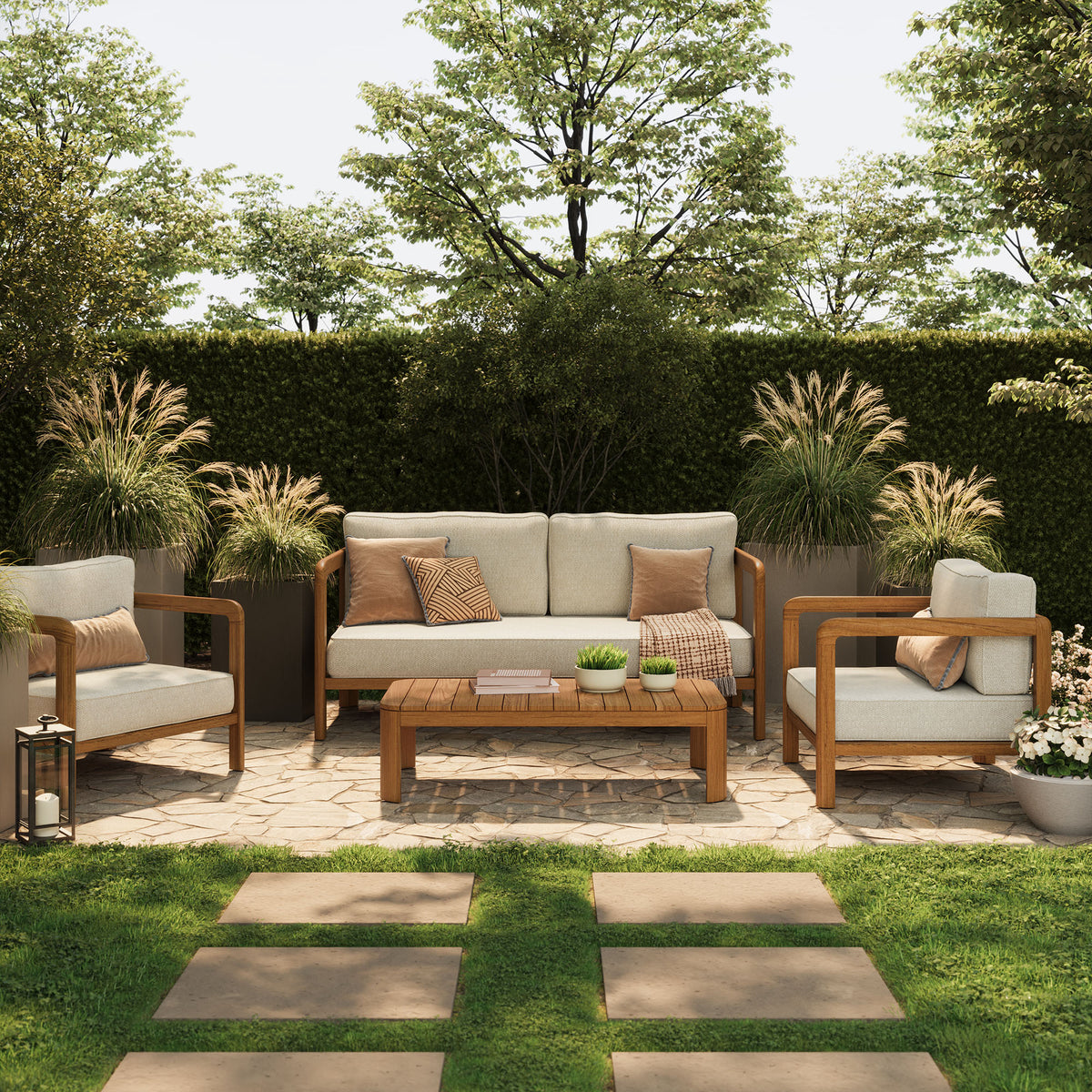 Kona 4-Piece Outdoor Patio Teak Wood Furniture Set