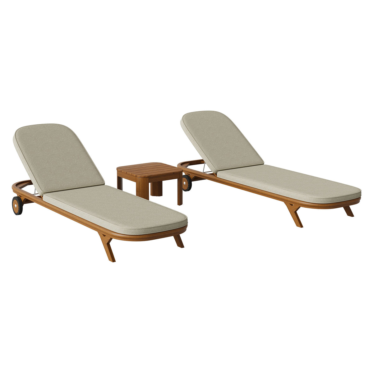 Kona 3-Piece Outdoor Patio Teak Wood Chaise Lounge Set