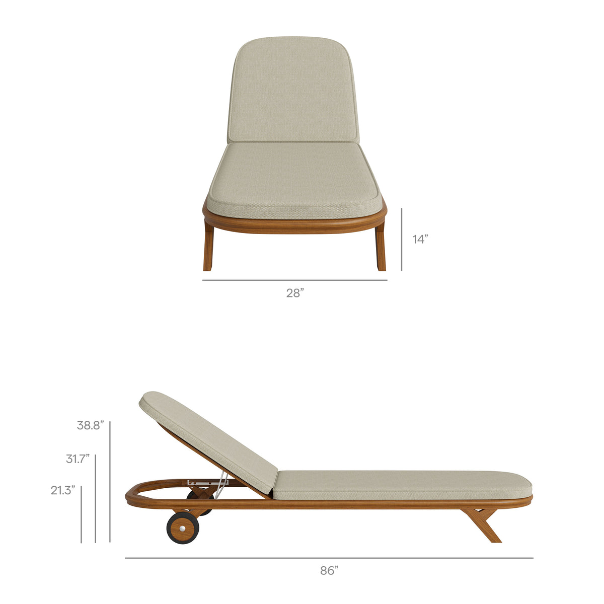 Kona 3-Piece Outdoor Patio Teak Wood Chaise Lounge Set
