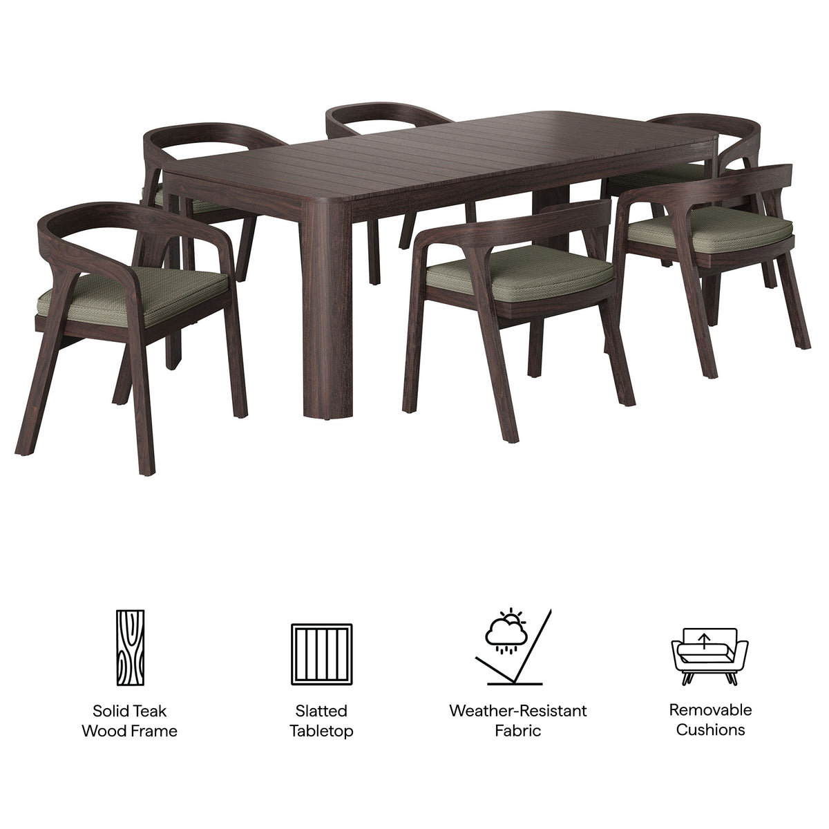 Kona 7-Piece Outdoor Patio Teak Wood Dining Set