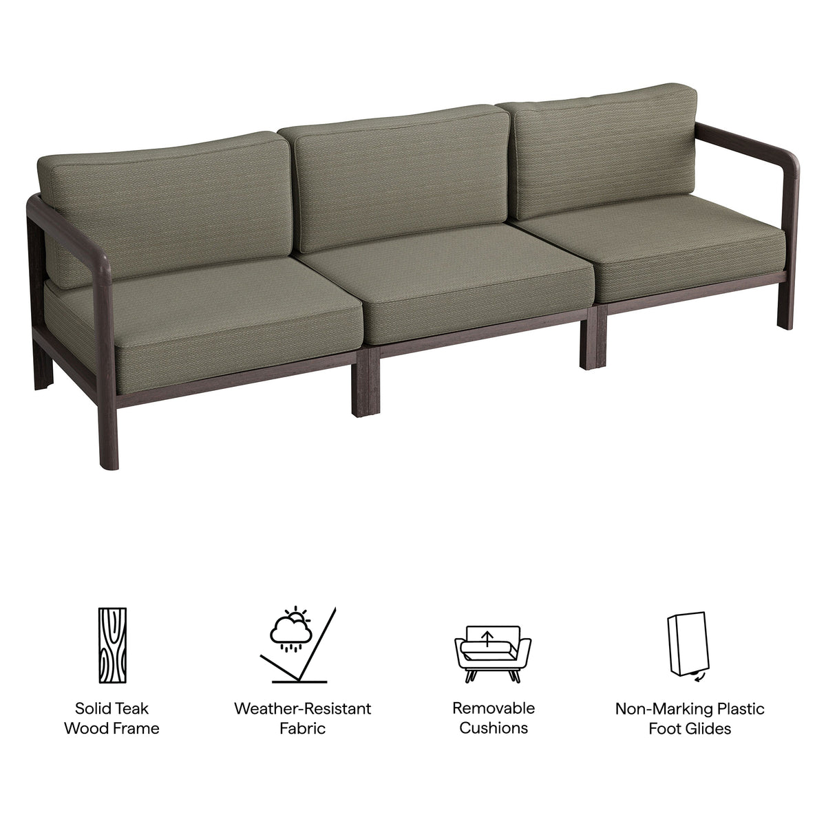 Kona 3-Piece Outdoor Patio Teak Wood Modular Sofa Set