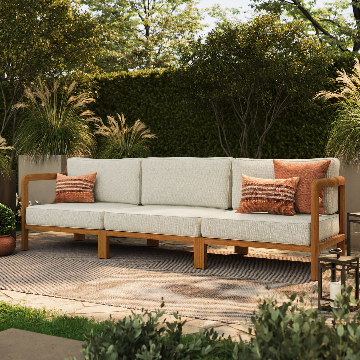 Kona 3-Piece Outdoor Patio Teak Wood Modular Sofa Set