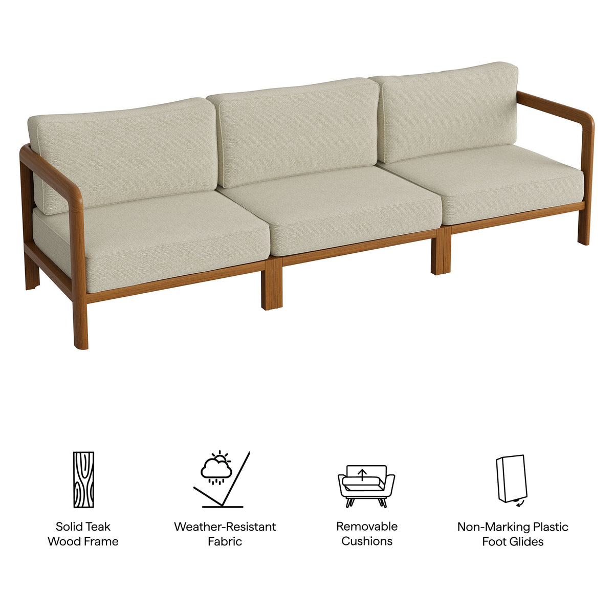 Kona 3-Piece Outdoor Patio Teak Wood Modular Sofa Set
