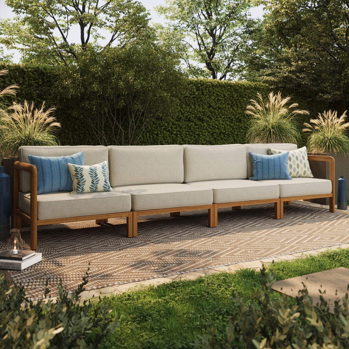 Kona 4-Piece Outdoor Patio Teak Wood Modular Sofa Set
