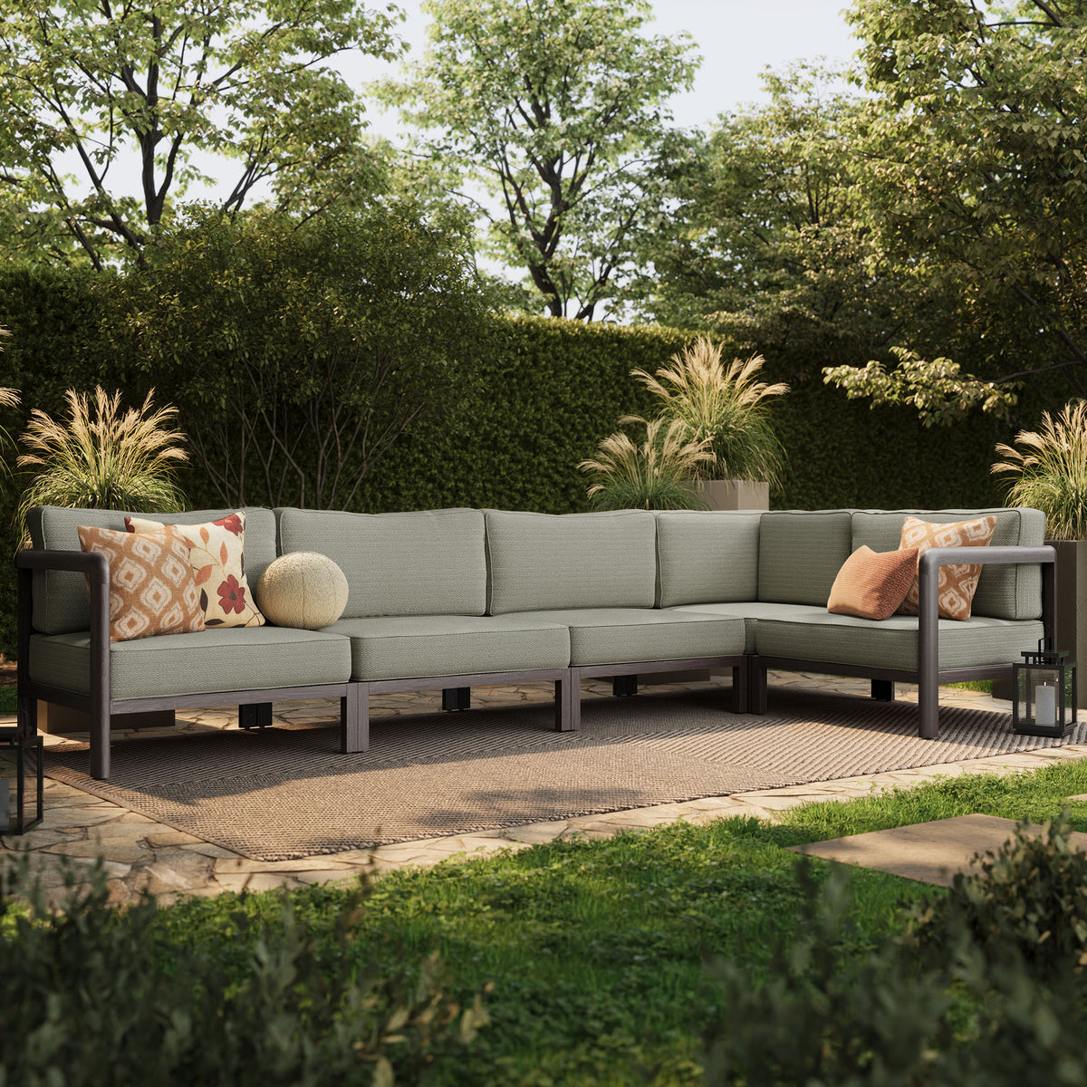Kona L-Shaped Outdoor Patio Teak Wood Modular Sofa
