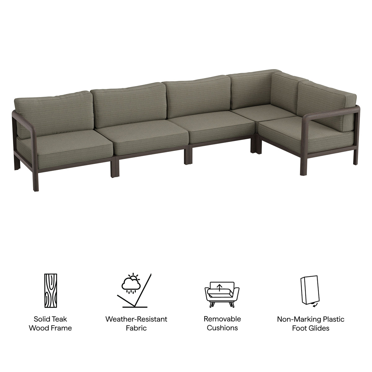 Kona L-Shaped Outdoor Patio Teak Wood Modular Sofa