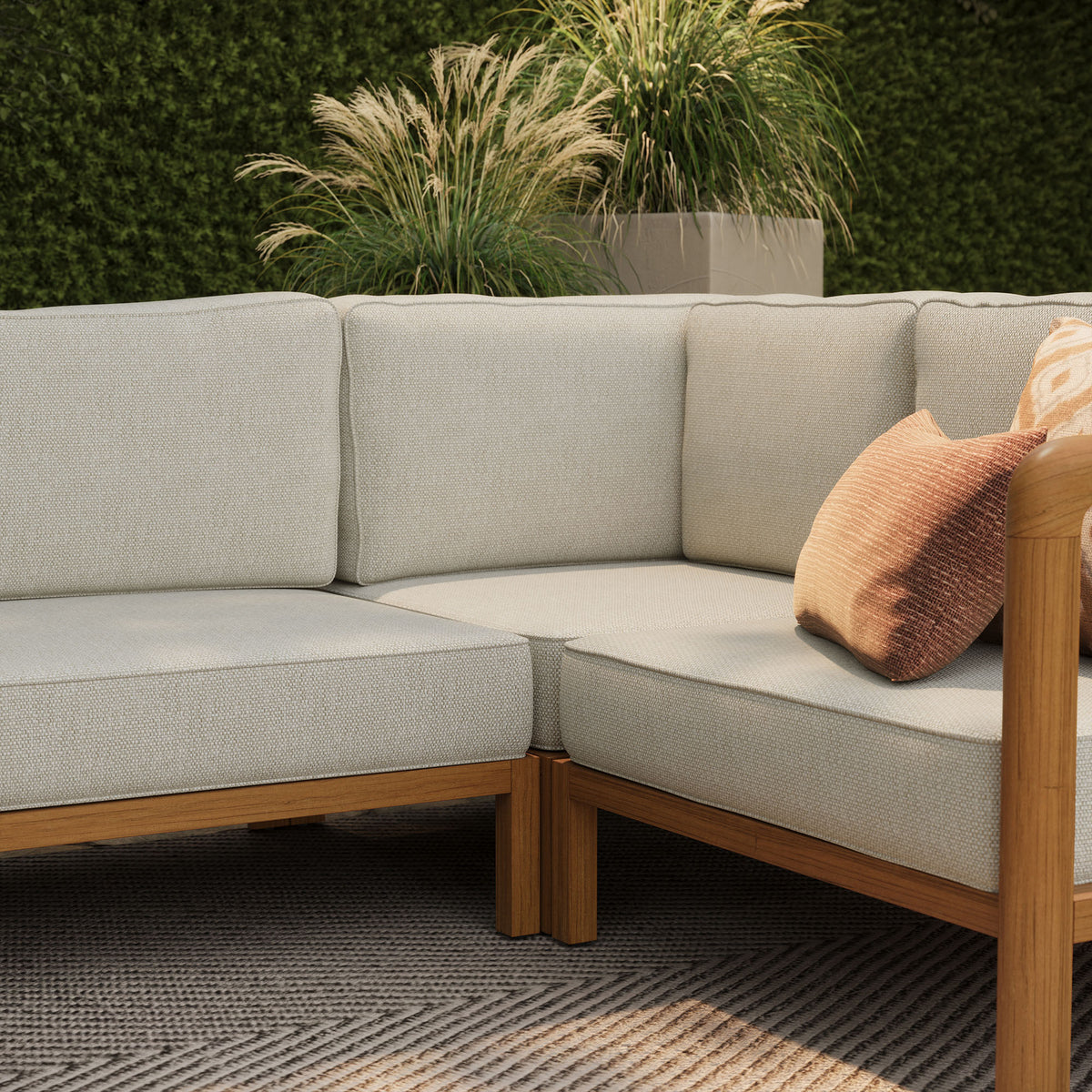 Kona L-Shaped Outdoor Patio Teak Wood Modular Sofa