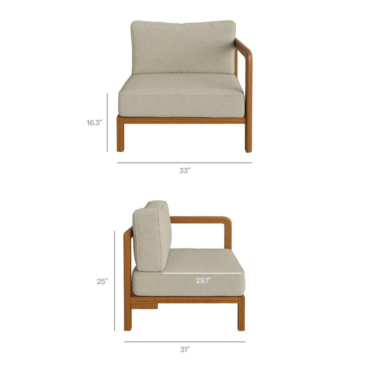 Kona L-Shaped Outdoor Patio Teak Wood Modular Sofa