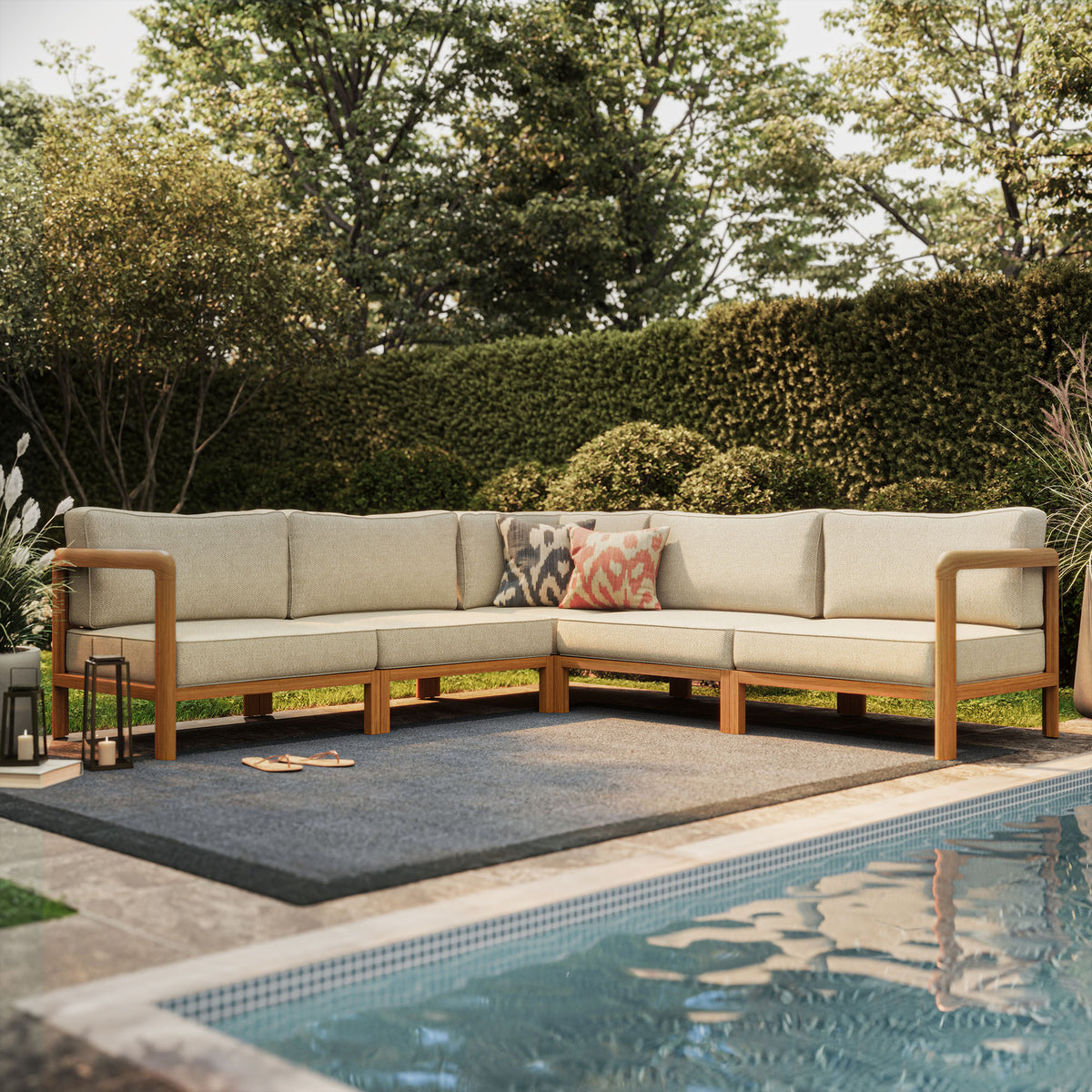 Kona 5-Piece Outdoor Patio Teak Wood Corner Modular Sofa