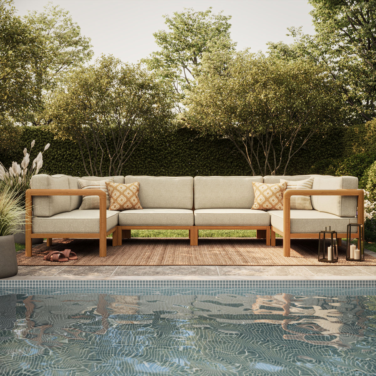 Kona 6-Piece Outdoor Patio Teak Wood Modular Sofa