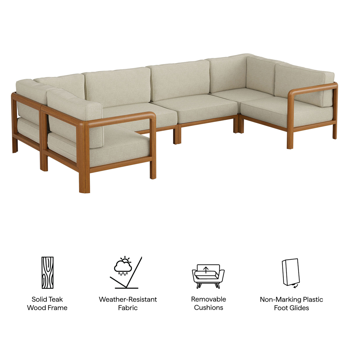 Kona 6-Piece Outdoor Patio Teak Wood Modular Sofa