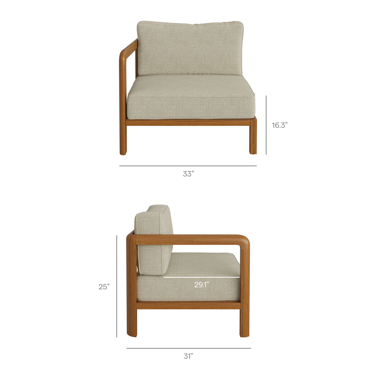 Kona 6-Piece Outdoor Patio Teak Wood Modular Sofa