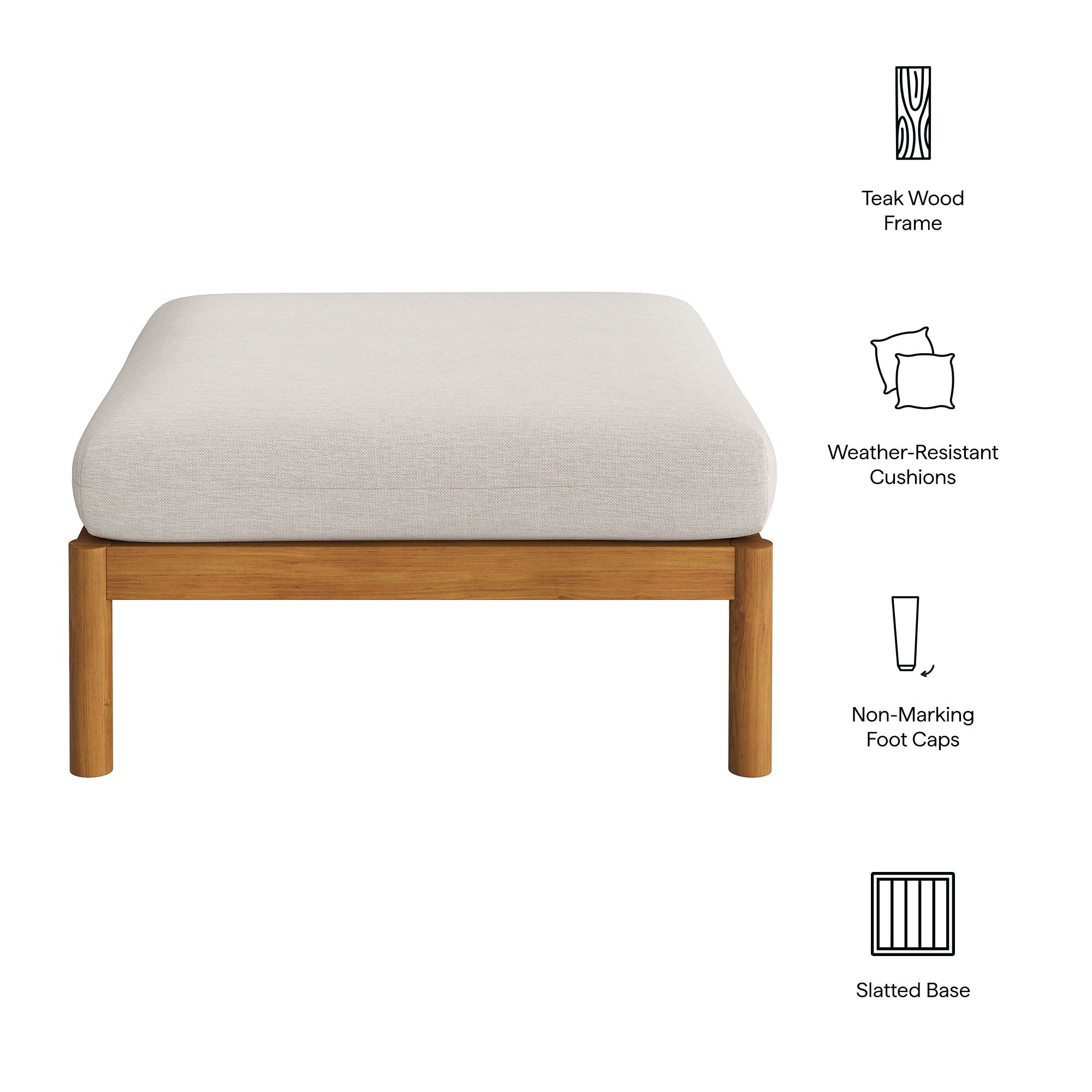 Eleni Square Outdoor Patio Teak Wood Ottoman