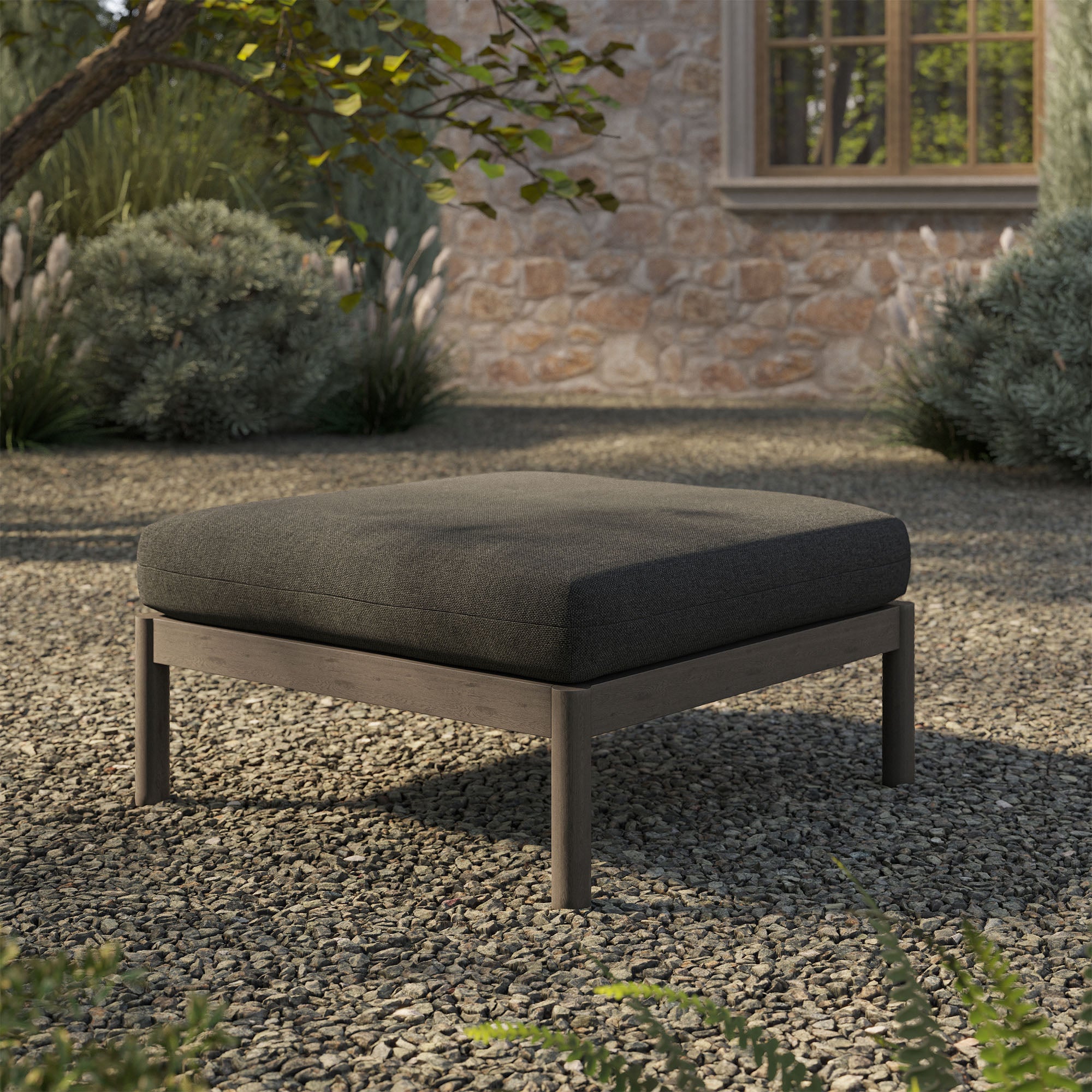 Eleni Square Outdoor Patio Teak Wood Ottoman