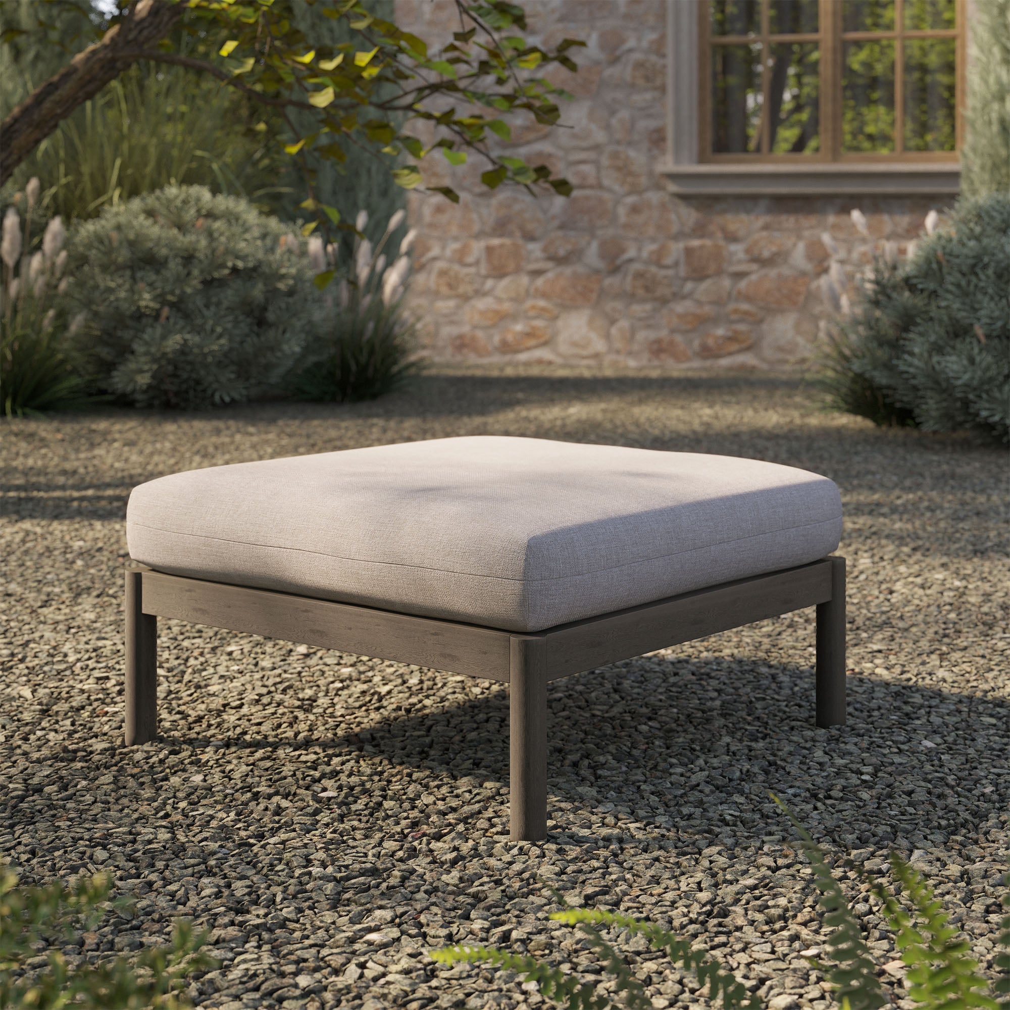 Eleni Square Outdoor Patio Teak Wood Ottoman