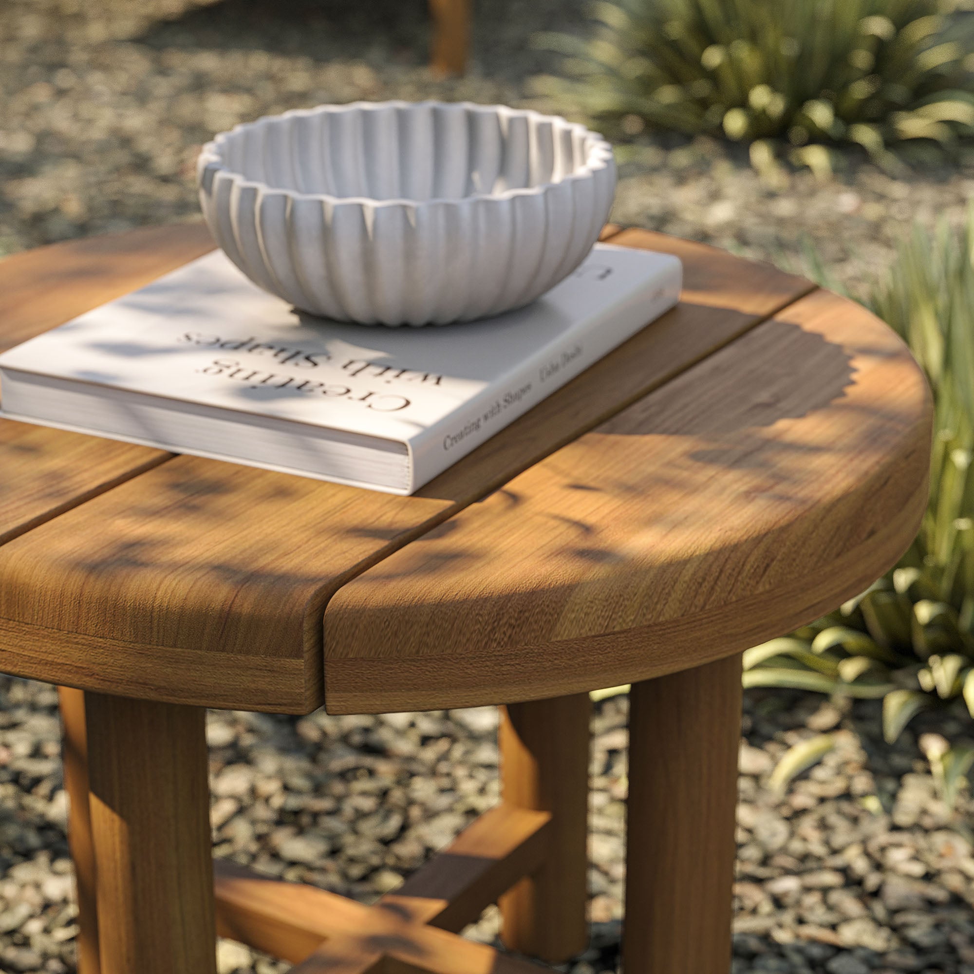 Eleni 20-Inch Round Outdoor Patio Teak Wood Side Table