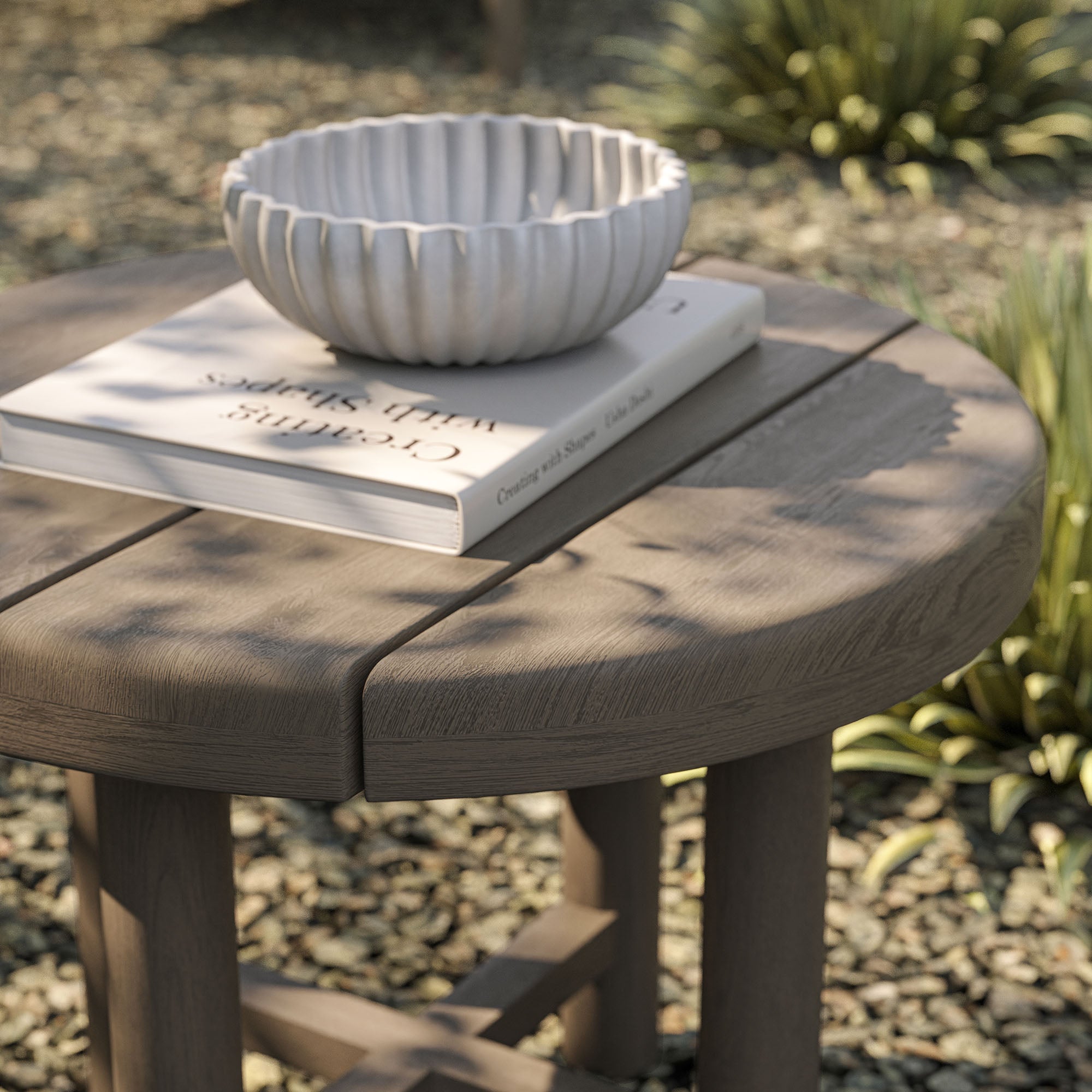 Eleni 20-Inch Round Outdoor Patio Teak Wood Side Table