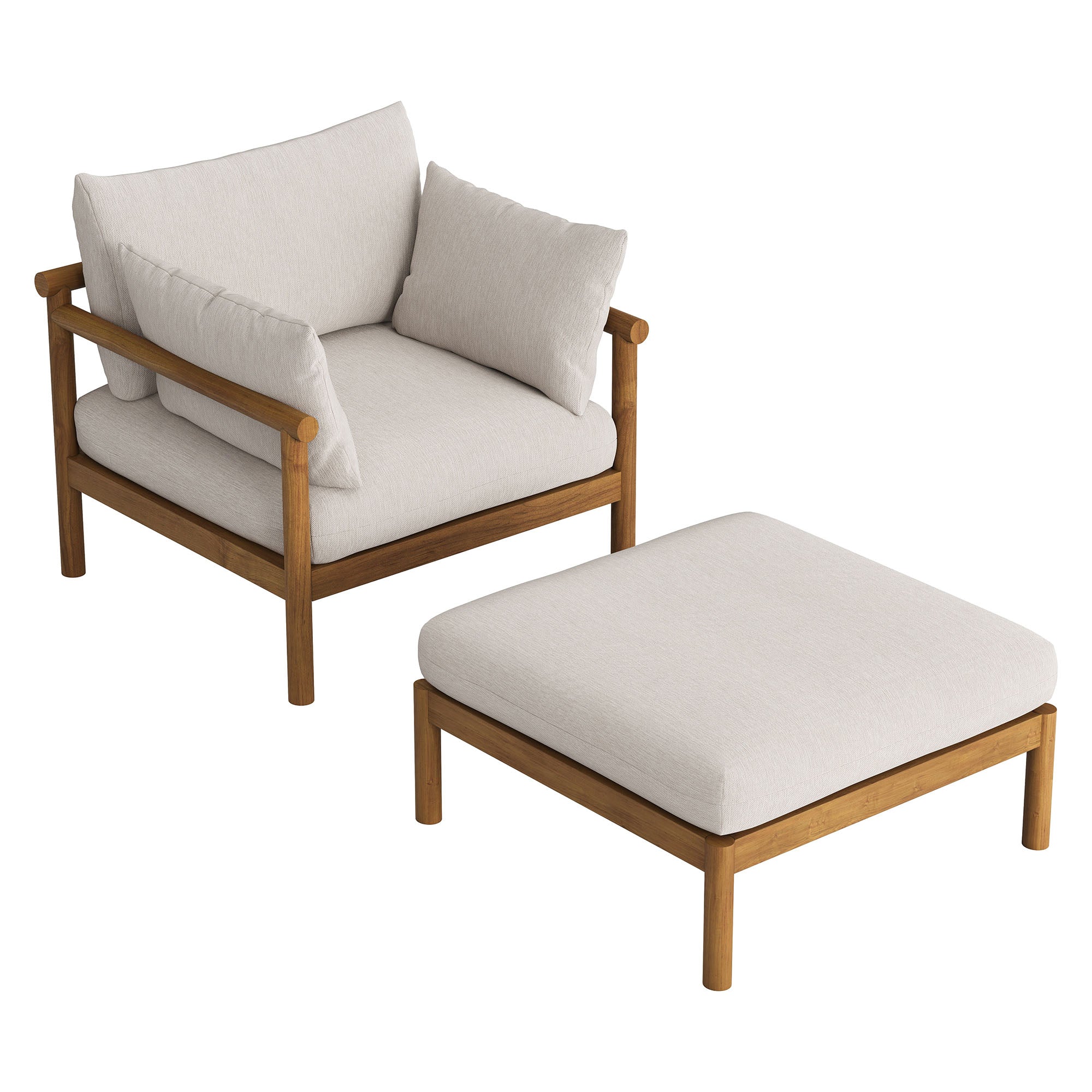 Eleni 2-Piece Outdoor Patio Teak Wood Armchair and Ottoman Set