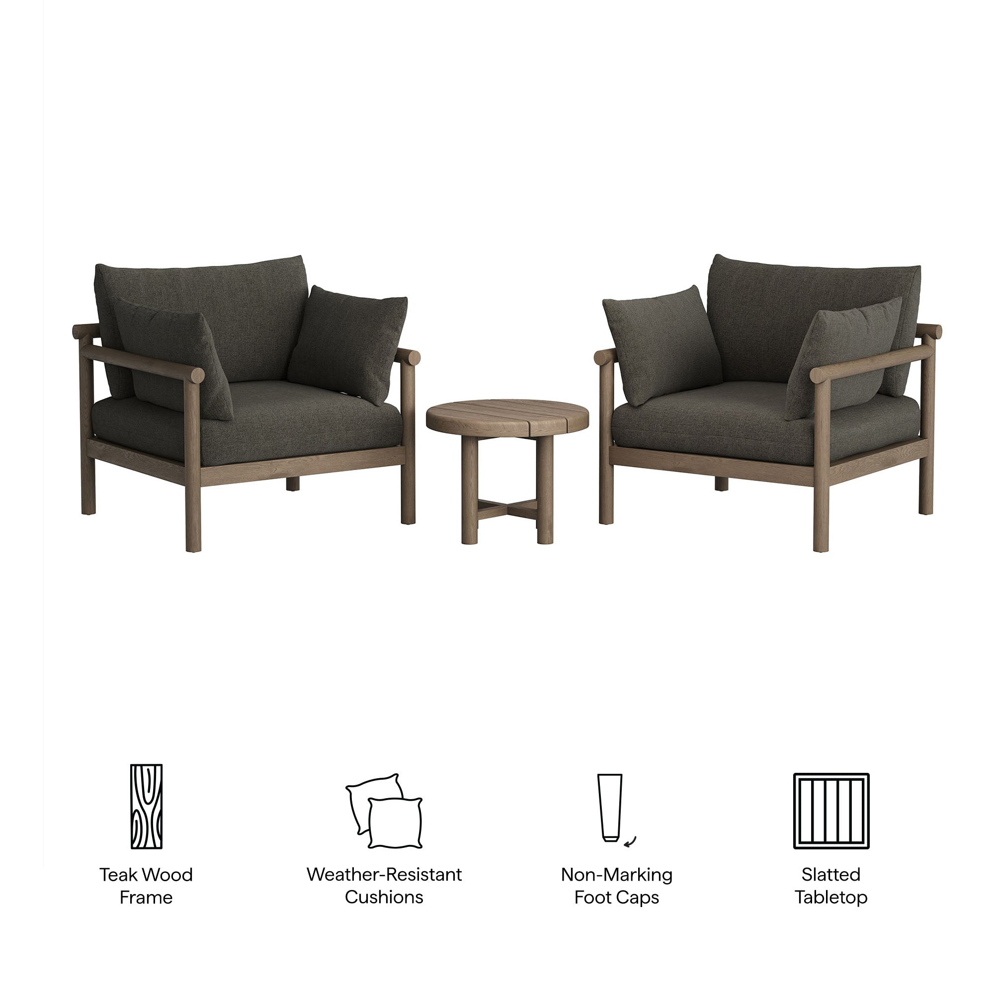 Eleni 3-Piece Outdoor Patio Teak Wood Furniture Set