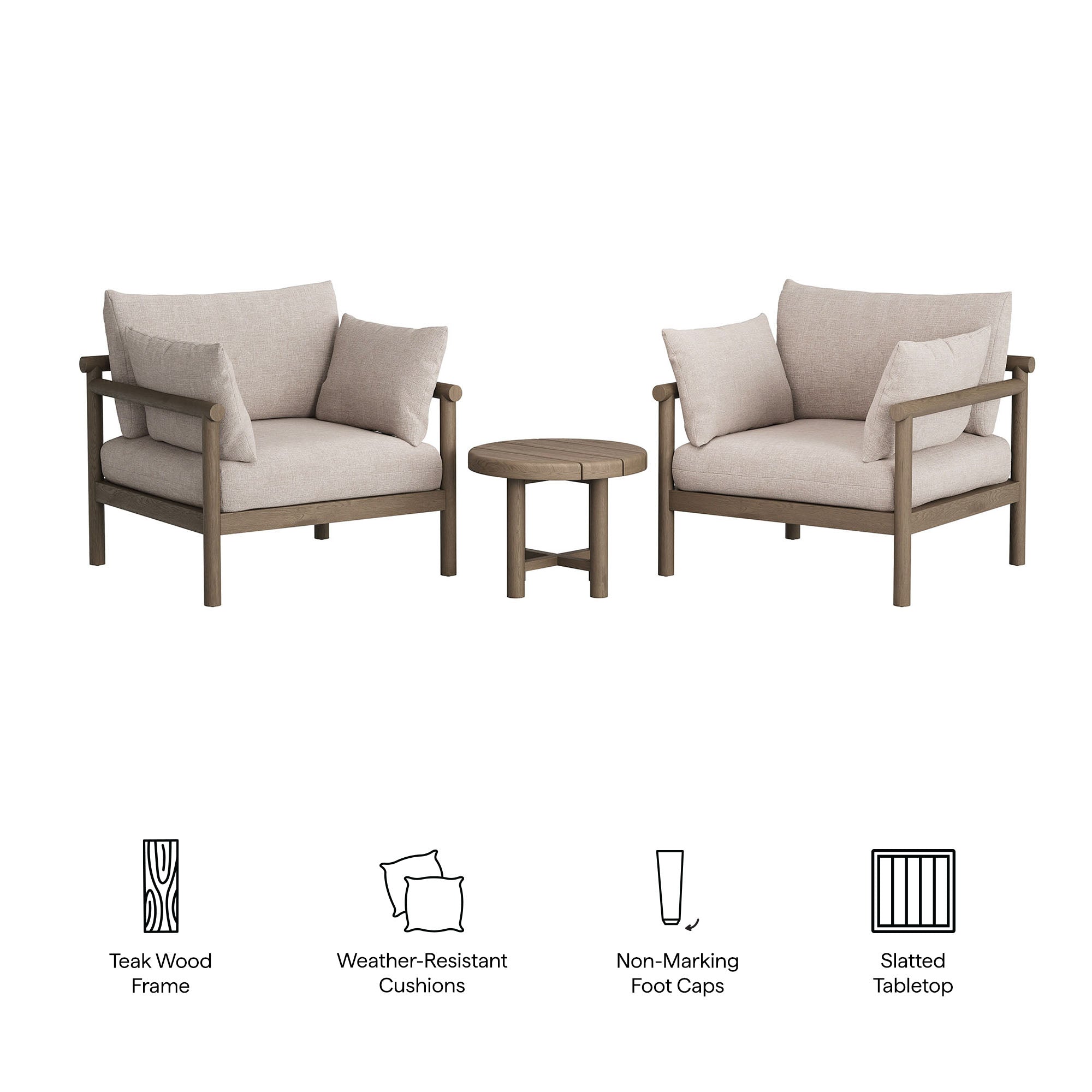 Eleni 3-Piece Outdoor Patio Teak Wood Furniture Set