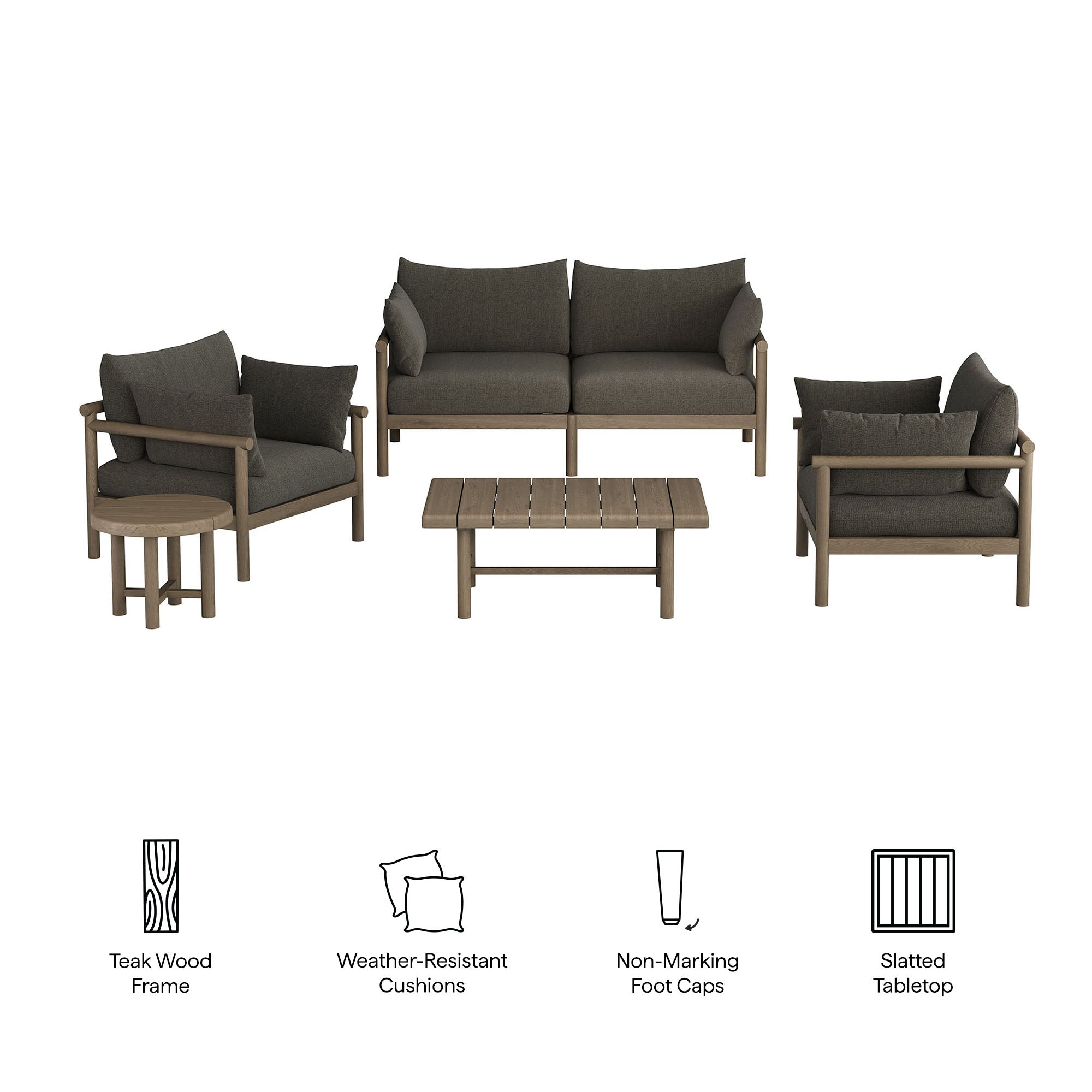 Eleni 5-Piece Outdoor Patio Teak Wood Furniture Set