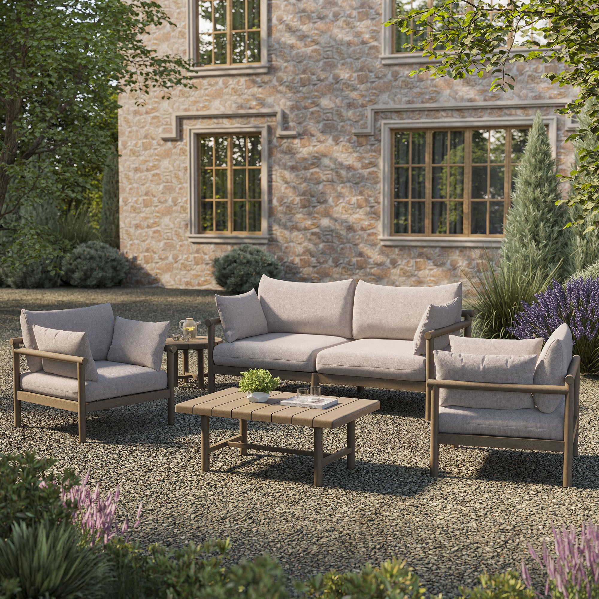 Eleni 5-Piece Outdoor Patio Teak Wood Furniture Set